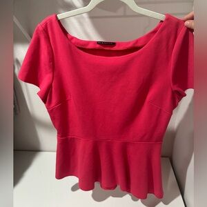 Elie Tahari Pink Peplum Short Sleeve Blouse Size Large